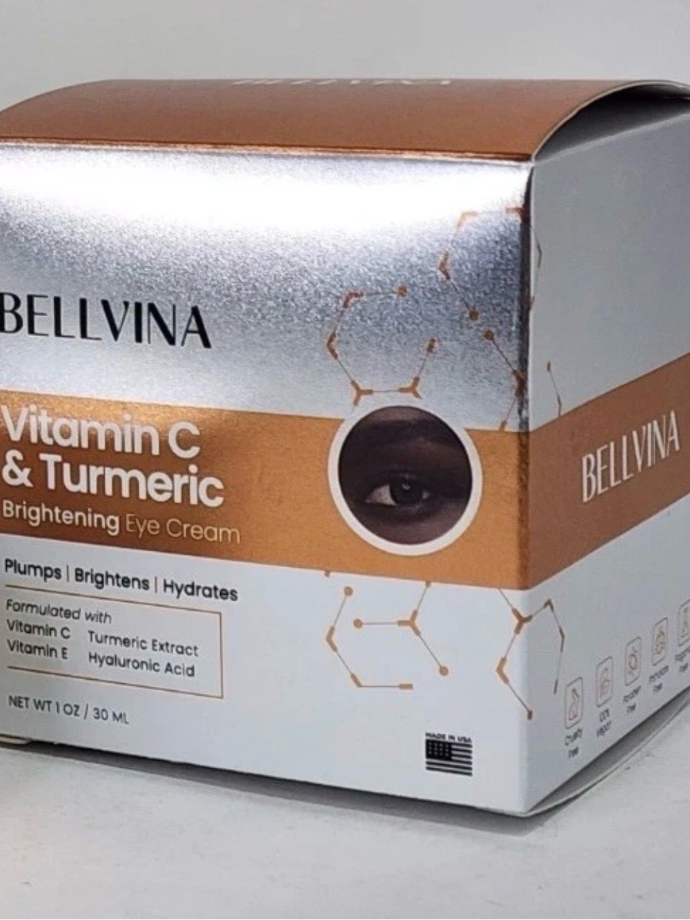 Bellvina Vitamin C & Turmeric Brightening Eye Cream Plumps Hydrates 1 oz / 30 mL